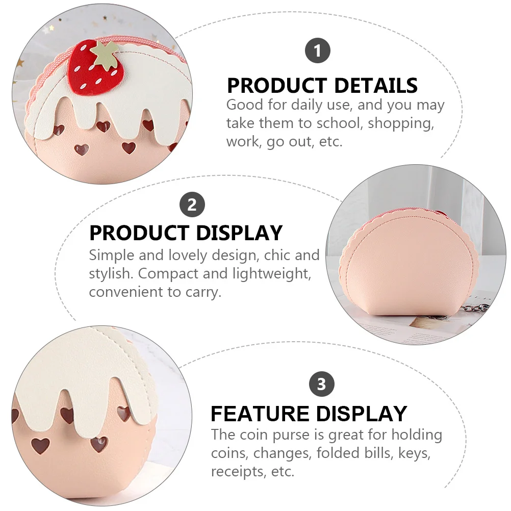 

1Pcs Mini Strawberry Coin Purse PU Zipper Keychain Bag Compact Change Cards Storage Pouch Lightweight Portable for Daily