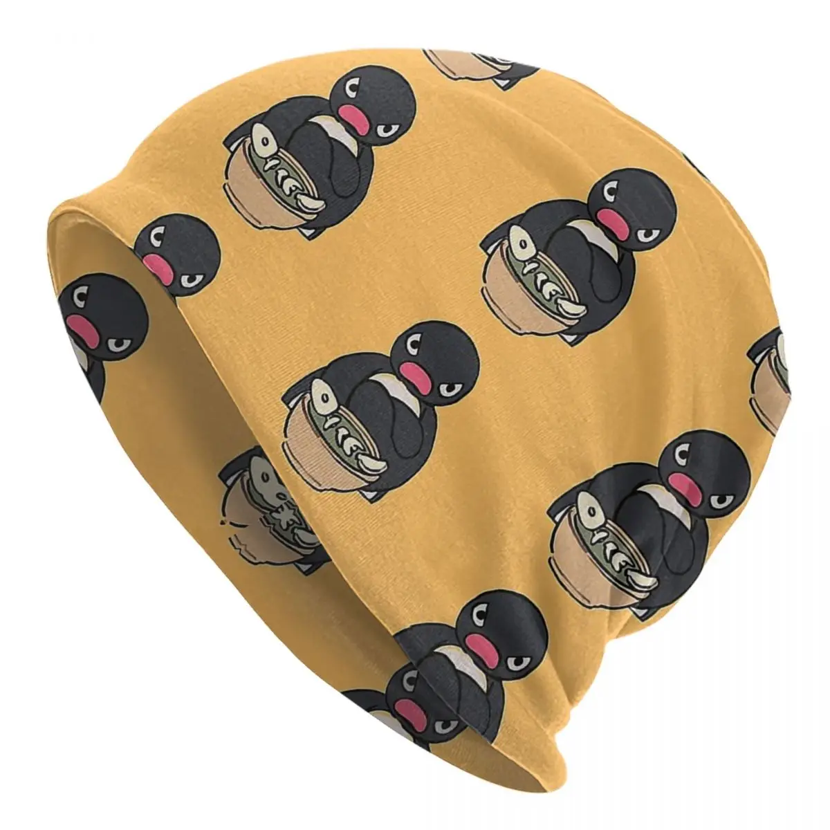 I Draw Sulking Penguin With His Meal Meme Knitted hat for men and women Angery Pingu Gift Unisex winter warm brimless urinal hat