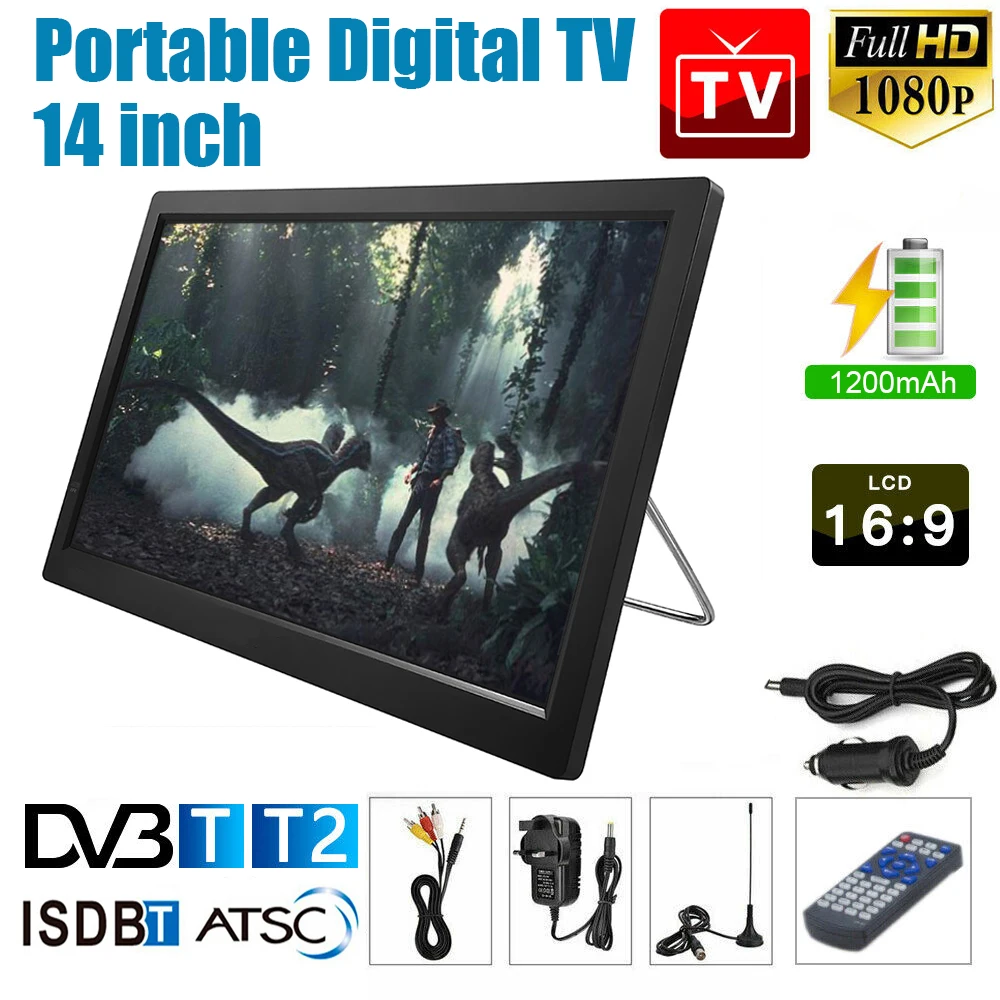 

14 Inch Mini Car Television Player Portable TV 1080P HDMI Digital Television DVB-T/T2 ISDB-T Digital Analog Car TV 110V-240V