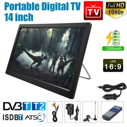 14 pouces mini voiture télévision lecteur Portable TV 1080P HDMI télévision numérique DVB-T/T2 ISDB-T numérique analogique voiture TV 110V-240V