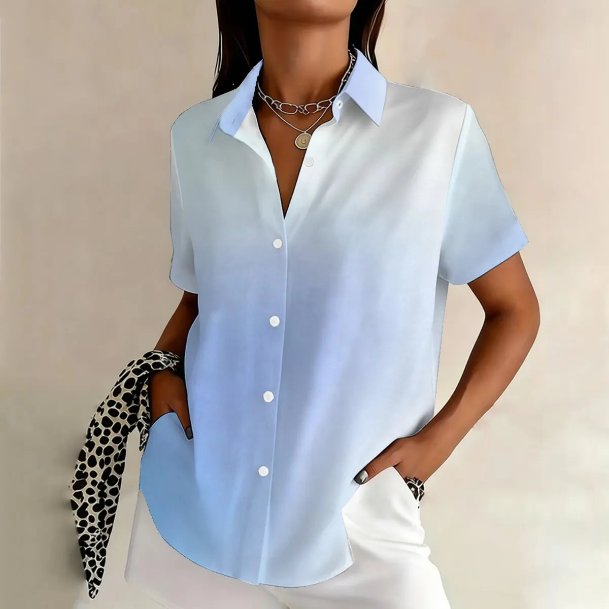 

Women's plus-size short-sleeve shirt, fresh, comfortable, delicate and casual, suitable for office, leisure and outdoor wear.