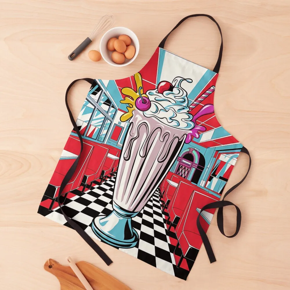 

Retro Diner Milkshake Pop Art Illustration Apron beauty master women's work man chef uniform Sexy Apron