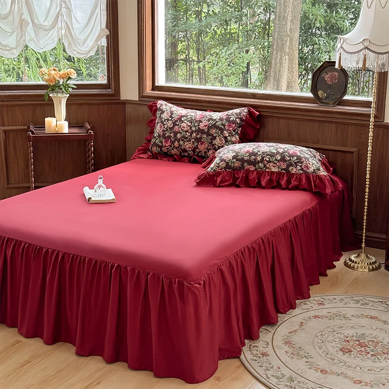 Red Rose Cotton Bed Skirt,Bedding Set, Duvet Cover, Linen Fitted Sheet, Pillowcases, Home Textile