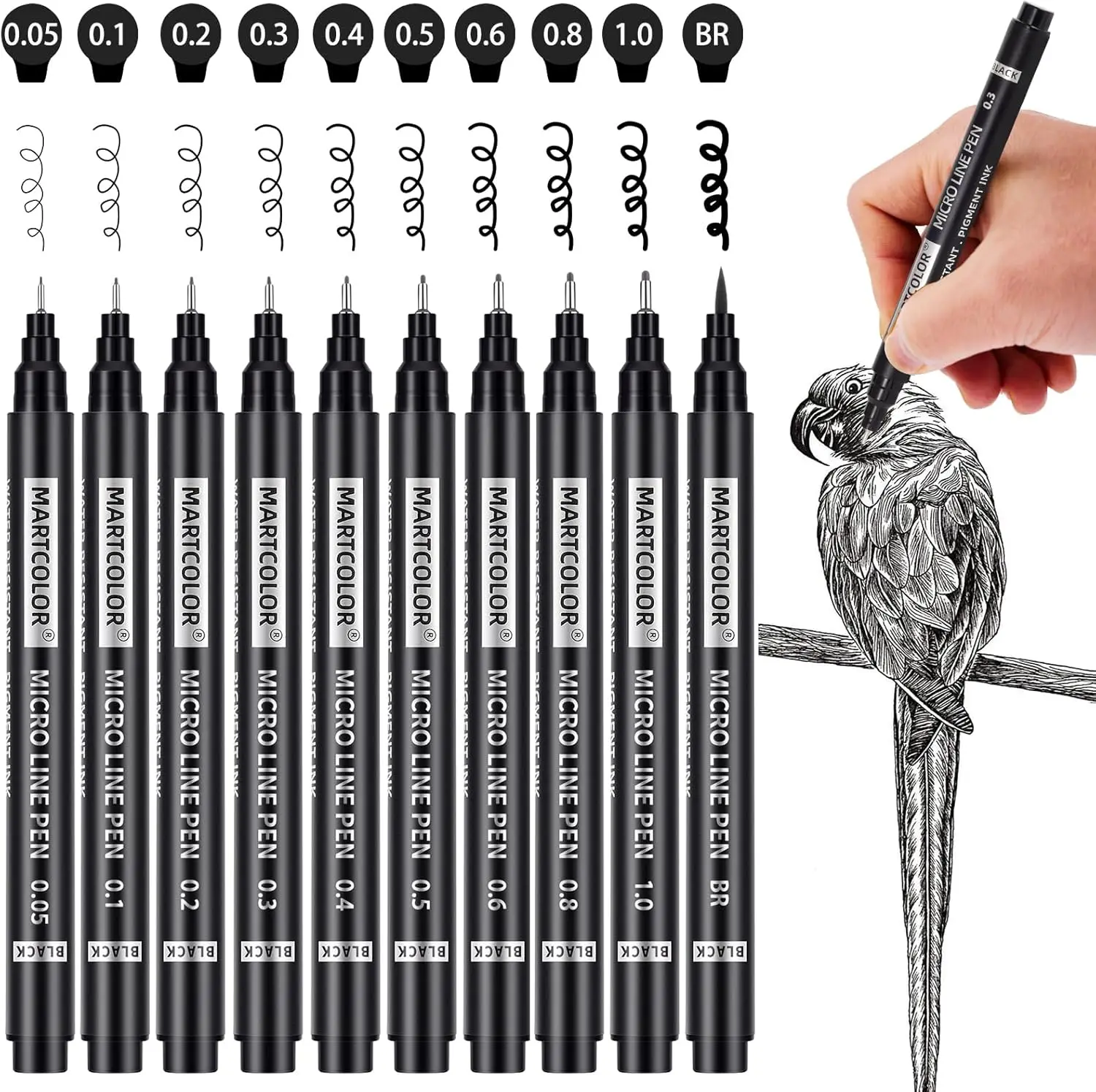 

10 Size Fine Point Black Ink Pens for Drawing, Sketching, Anime, Manga, Waterproof & Archival