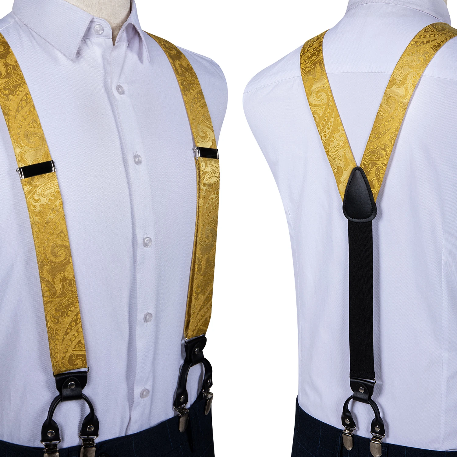 DiBanGu موضة سوسبيدر لحفلات الزفاف للرجال حمالات قابلة للتعديل ربطة عنق المنديل مقاطع معدنية Y الظهر مطاطا حزام عريض مجموعات