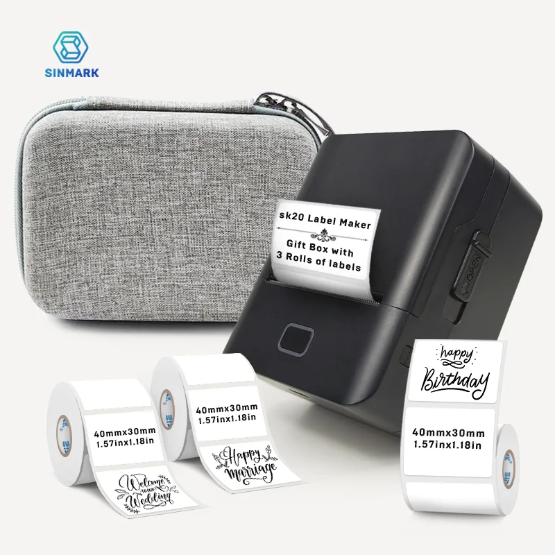 SINMARK Portable Thermal Printer With 3 Rolls Labels Self-adhesive Label Printer Mini Sticker Marker Pocket Pocket Photo Printer