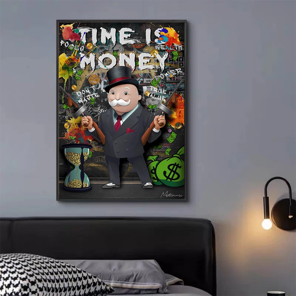 Pop Art Monopoly Time Is Money Street Graffiti Posters and Prints Motivational Canvas Painting Wall Art Pictures Home Room Decor