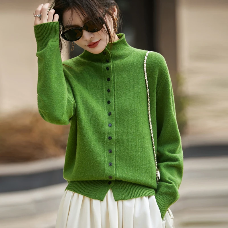 Yoyoselect 100% laine mérinos femmes col roulé Cardigan automne hiver épaissi pull boutonné Design vêtements doux chaud manteau