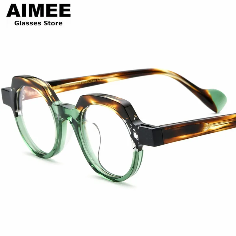 Persönlichkeit Polygon Runde Acetat Brille Rahmen Männer Optische Brillen Trend Designer Frauen Myopie Brillen Anti Blau Linsen Gafa