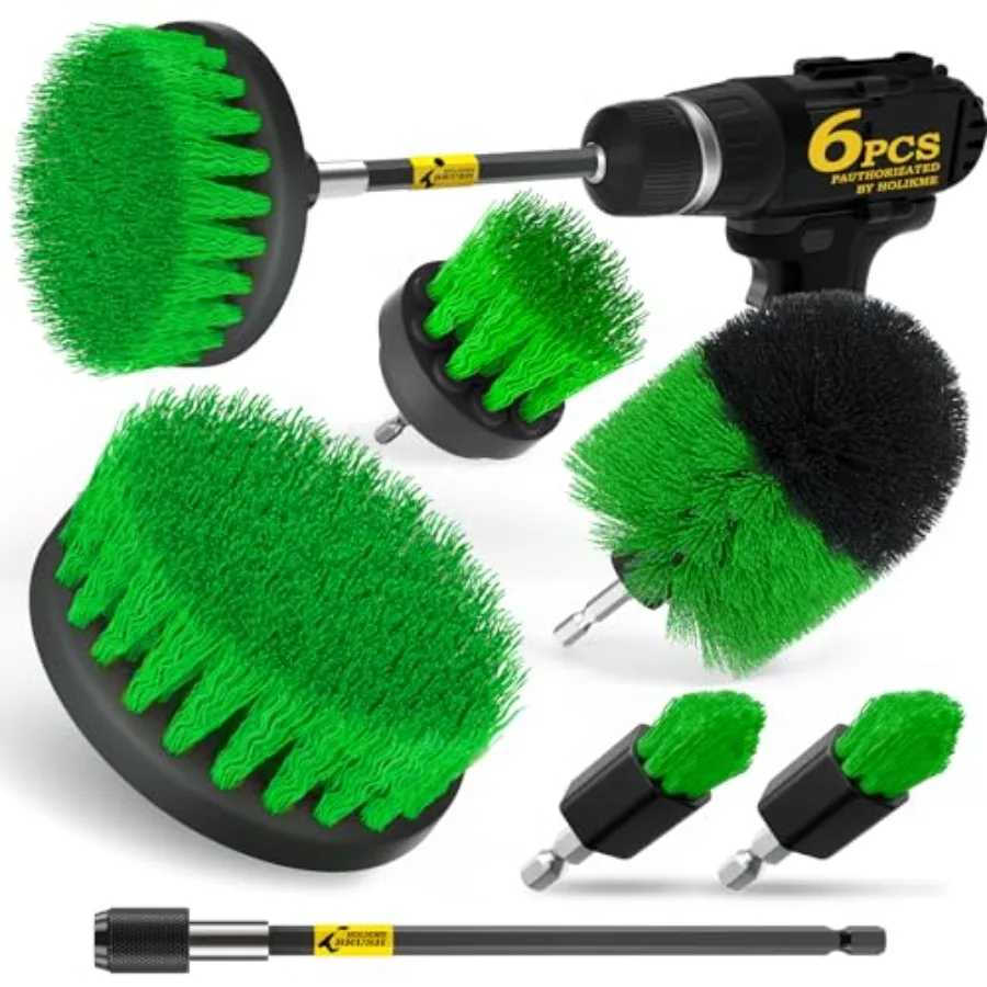 

6Pack Drill Brush Power Scrubber Cleaning Brush Extended Long Attachment Set All Purpose Drill Scrub Brushes Kit for Grout, Flo