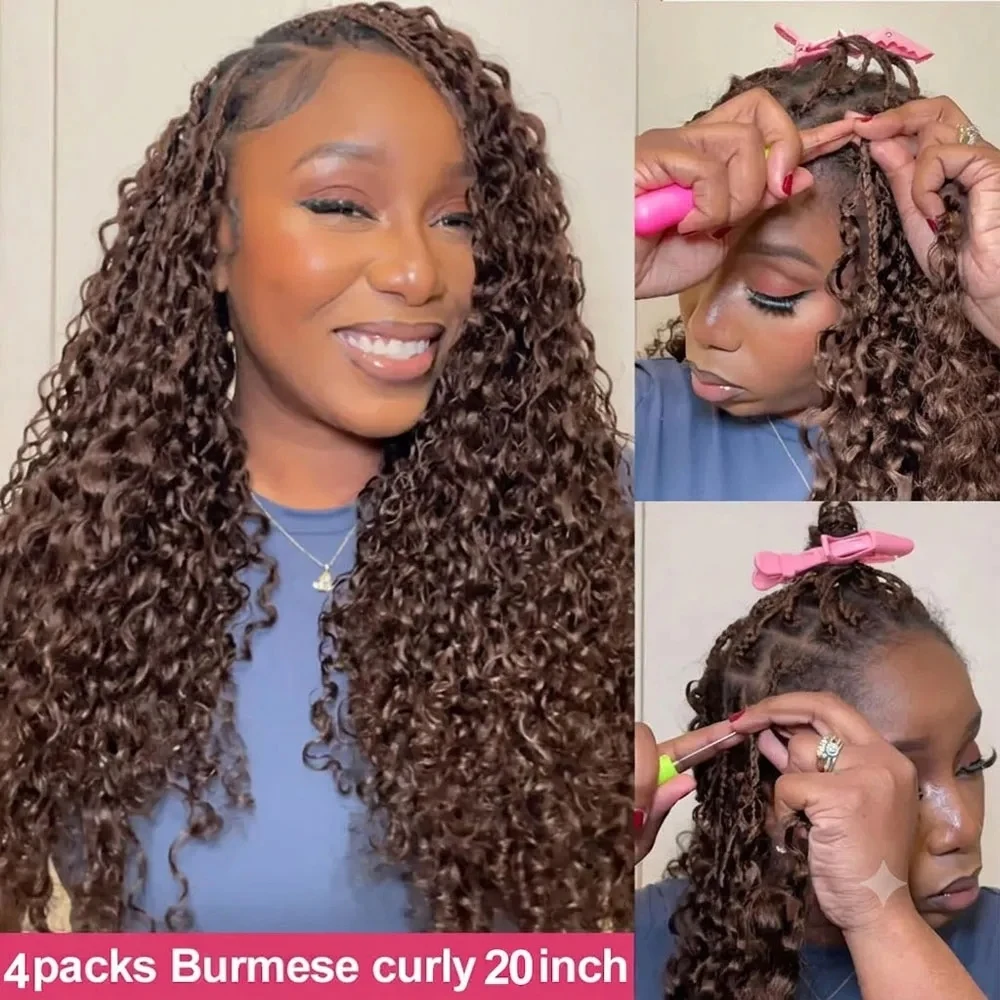 Extensions de cheveux humains bouclés sans nœuds 15A, effet plume, couleur chocolat, pour tressage au crochet