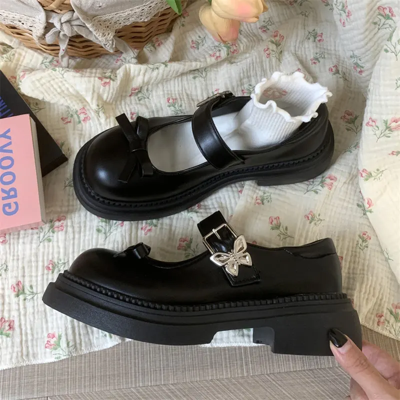 Butterfly-Knot Lolita Shoes Women Vintage Girls Platform Mary Jane Shoes Women Students Chunky Heel JK Uniform Cosplay shoes