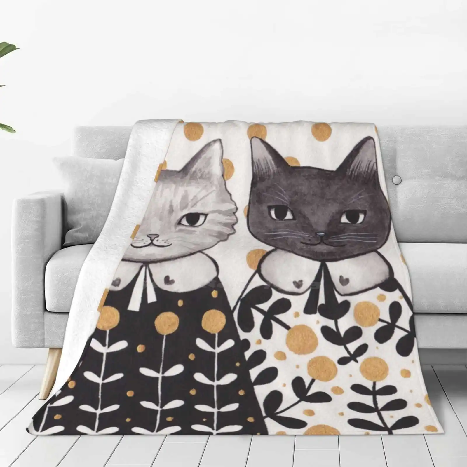 Kittens In Capes Best Selling Room Household Flannel Blanket Kitty Cats Kittens Kitties Capes Cute Black White Gold Floral