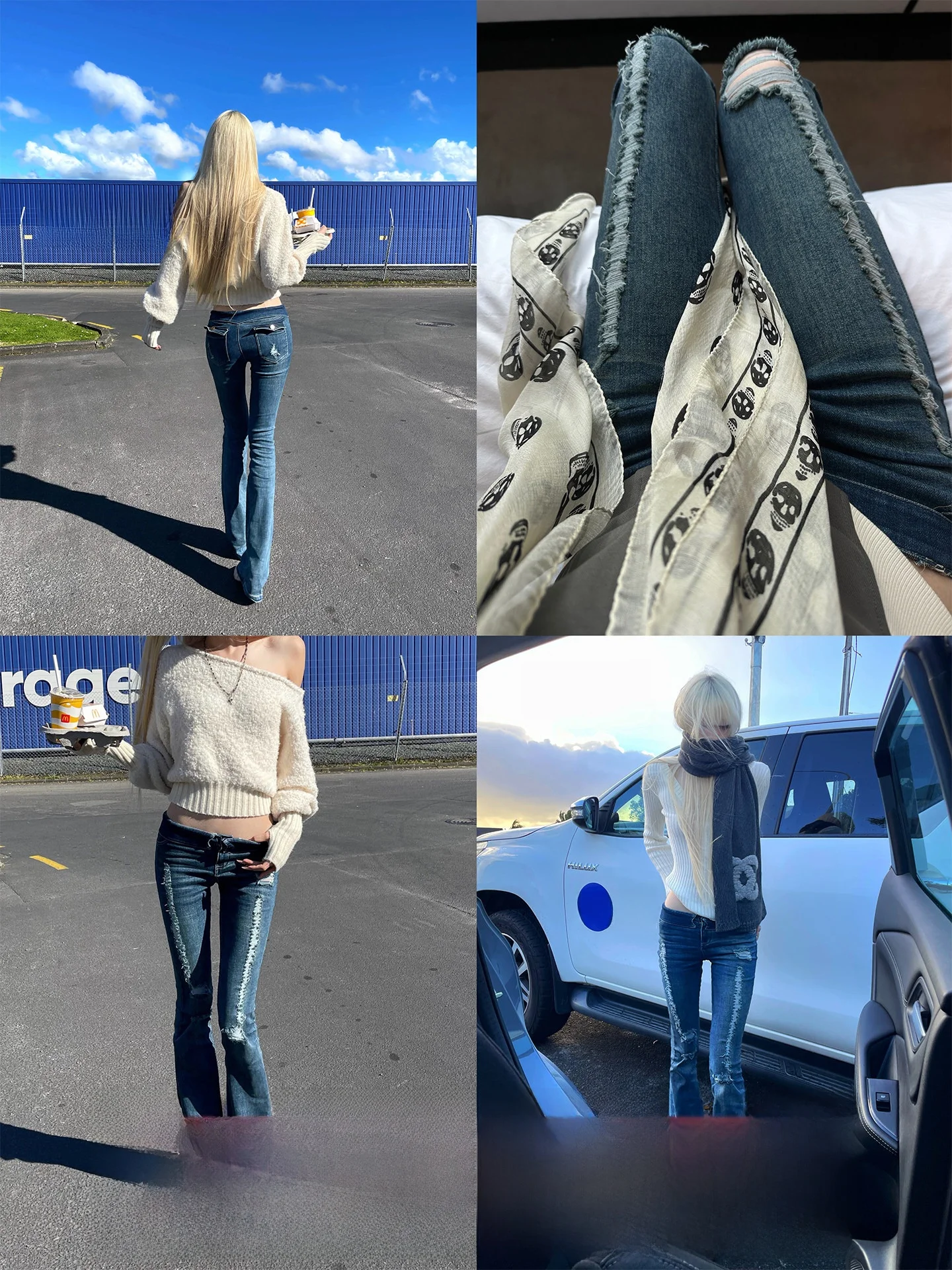 Low Waist High Stretch Denim Jeans Bell Bottom Hole Punching Women's Fashion Spring Autumn Cotton Zipper Closure Rase Le Sol