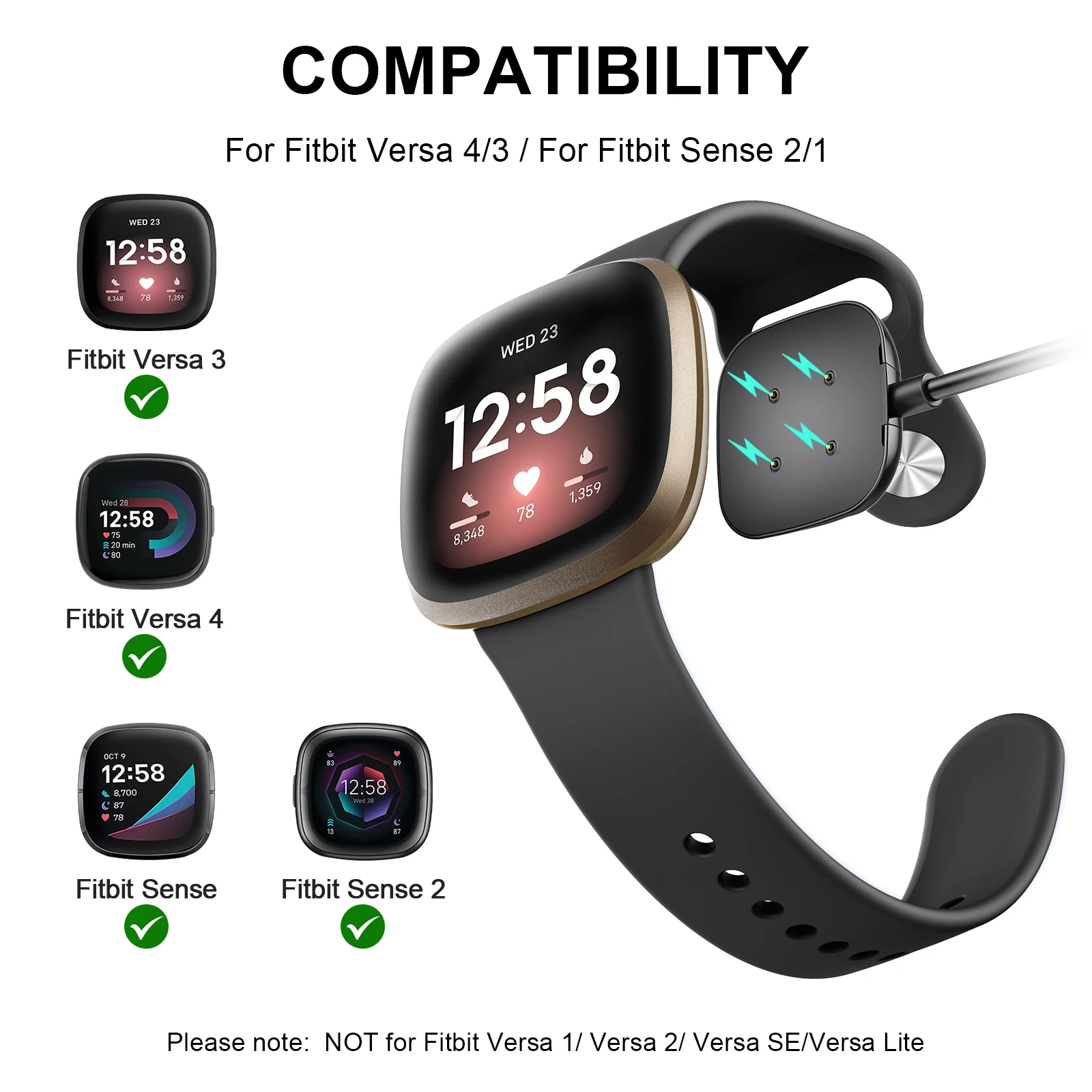 USB Type C Plug Magnetic Charger Dock For Fitbit Versa 4/Versa 3/Sense 2 1 Charging Cable For Fitbit Versa 4 3/Sense 2 1 Charger