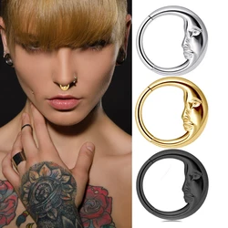 1PCS ASTM F136 Titanium Nose Ring Face Pattern Cartilage Earrings Hoop Helix Piercing Hinged Clicker Body Piercing Jewelry