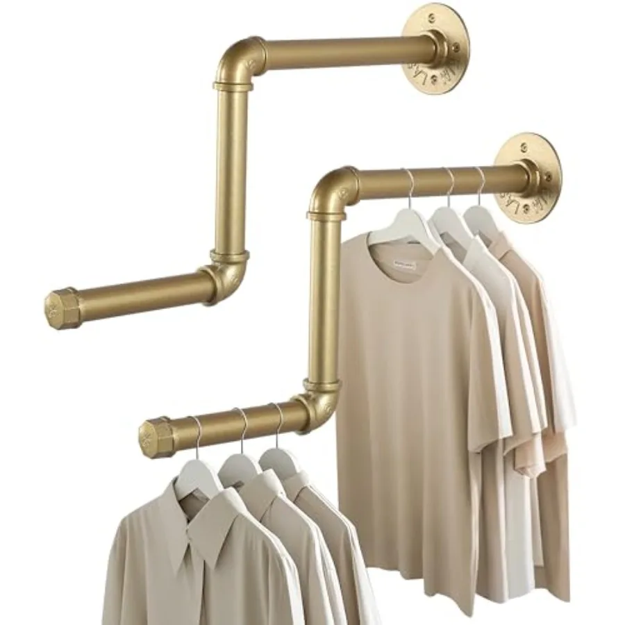 

Industrial Pipe Clothing Rack 2 Pack Wall Mounted Clothes Rack for Hanging Clothes 18Inch Detachable Garment Bar for Bedroom Ba