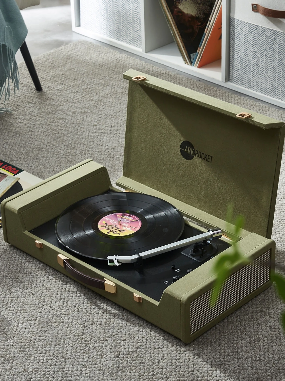 Retro Affordable Luxury Suitcase Bluetooth Vinyl Record Player Olive Green