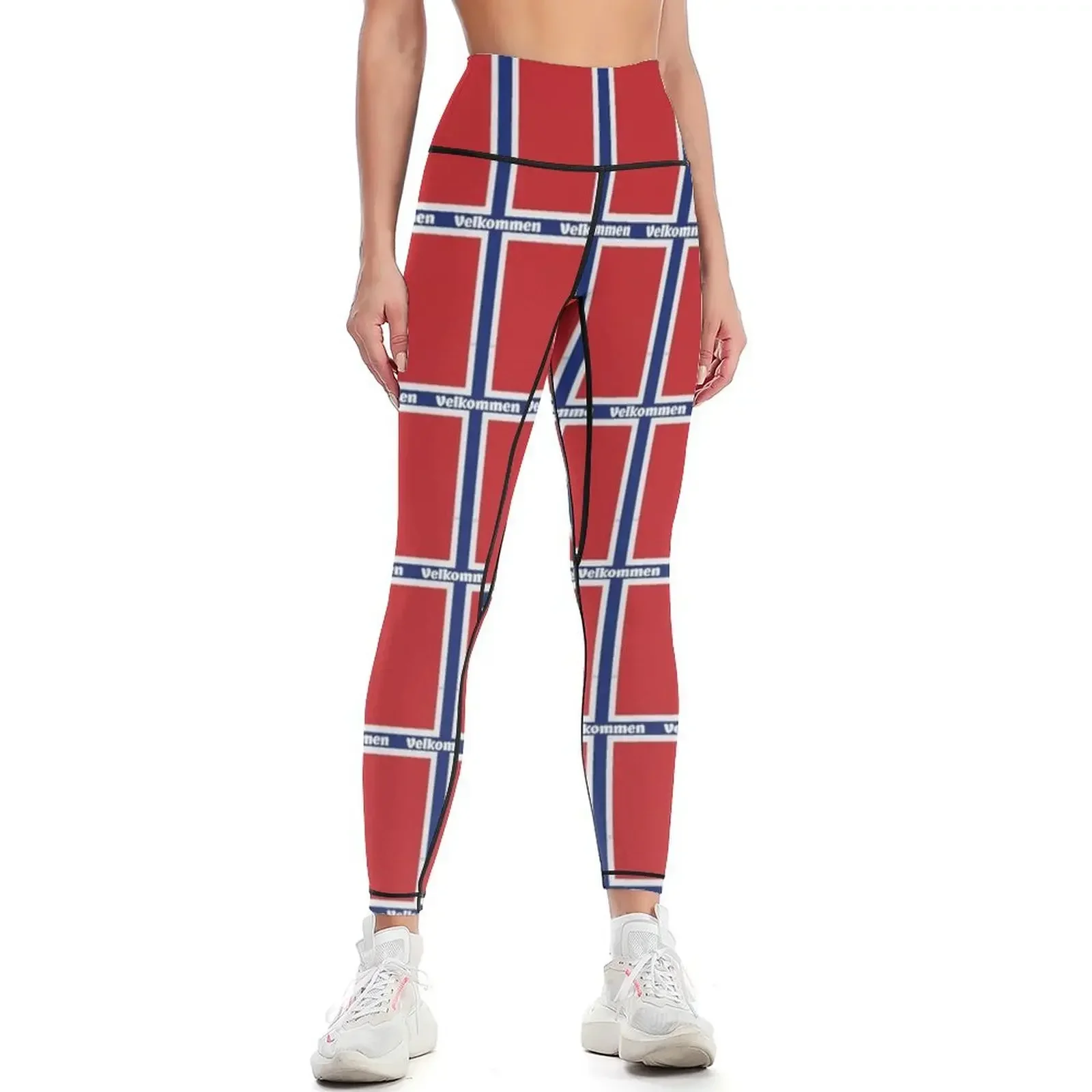 

Velkommen:Norwegian for Welcome on the Flag of Norway Leggings gym's clothing Sports pants woman gym top Womens Leggings