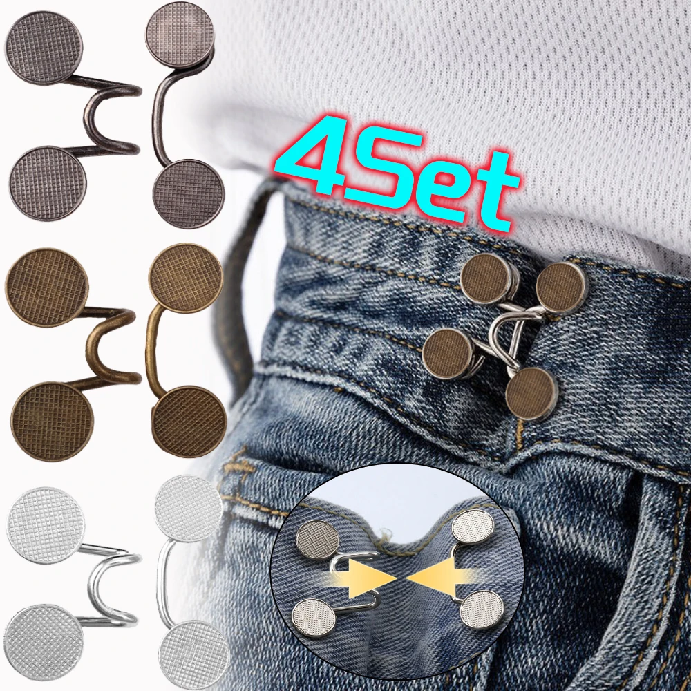 Metal Jeans Waist Buckle Adjustable Nail-free Snaps Fastener Button Detachable DIY Waist Tightener Clothing Buckles Sewing Tools