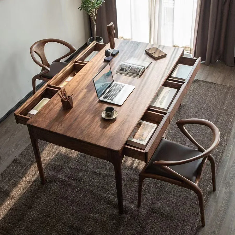 

Customizable North American Nordic Simple Rectangle Dining Table Double Drawer Workbench Large Table