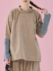 imakokoni 2025 Spring Pure Cotton Color Contrasting Checkered New Chinese style Hanging Back Shirt 244932