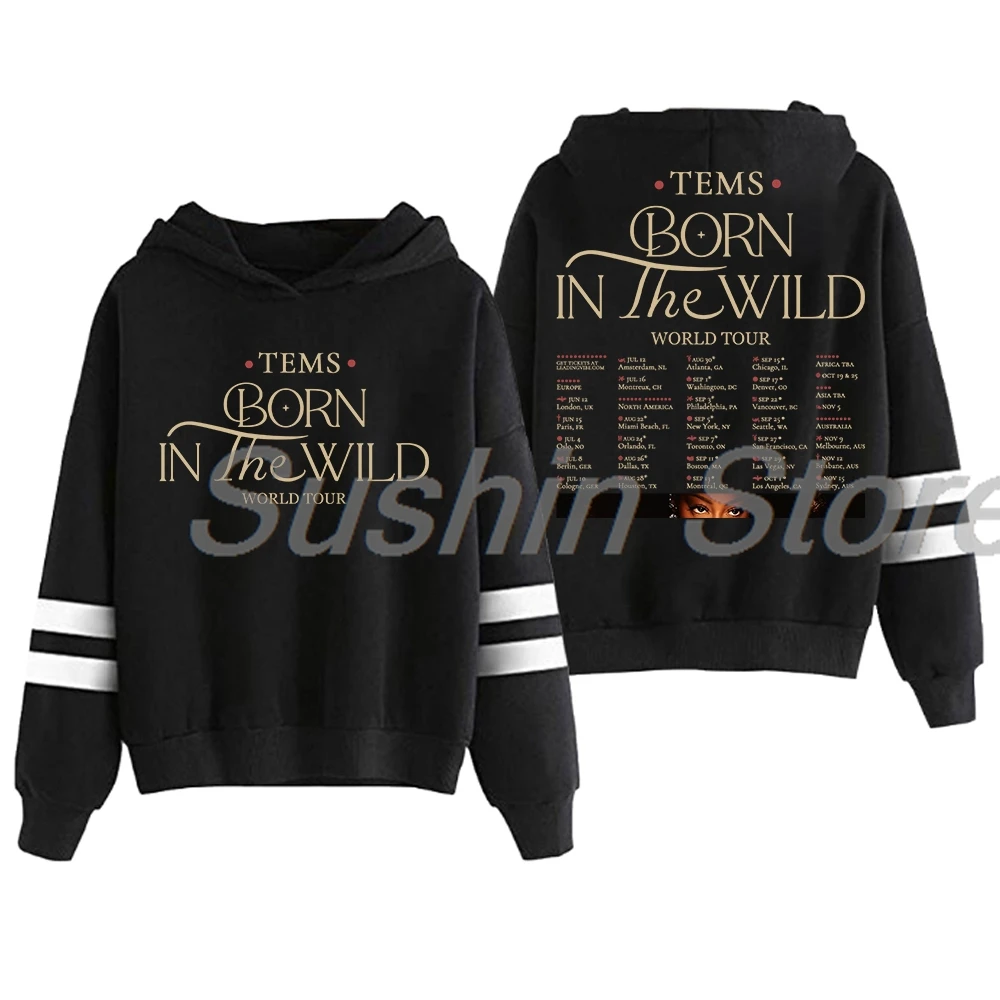 Tems Geboren In De Wilde Wereld Tour 2024 Hoodie Pocketless Parallelle Bars Mouw Streetwear Mannen Vrouwen Sweatshirt Mode Kleding