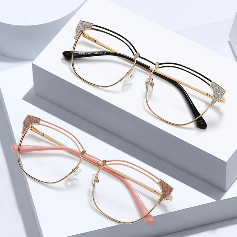 CCspace Fashion Women's Reading Glasses Metal Cat Ear Glasses Frames Women Prescription Glasses Optical Lenses