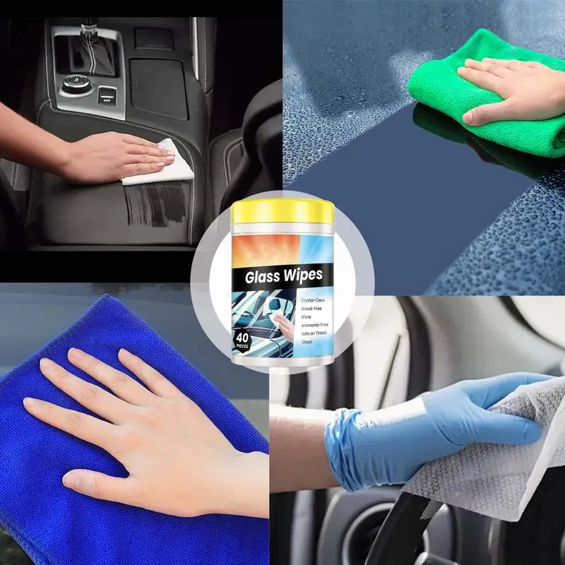 Salviette detergenti per macchie di olio per auto 40 fogli Agente detergente per pellicole antiappannamento Salviette per la decontaminazione delle finestre Asciugamano bagnato per specchi di vetro