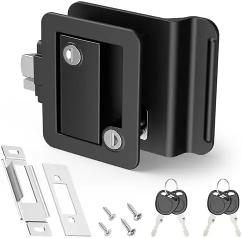 

Kohree RV Door Lock Replacement - Zinc Alloy Paddle Deadbolt with 4 Keys for Trailer, Camper, Horse Cargo - Black