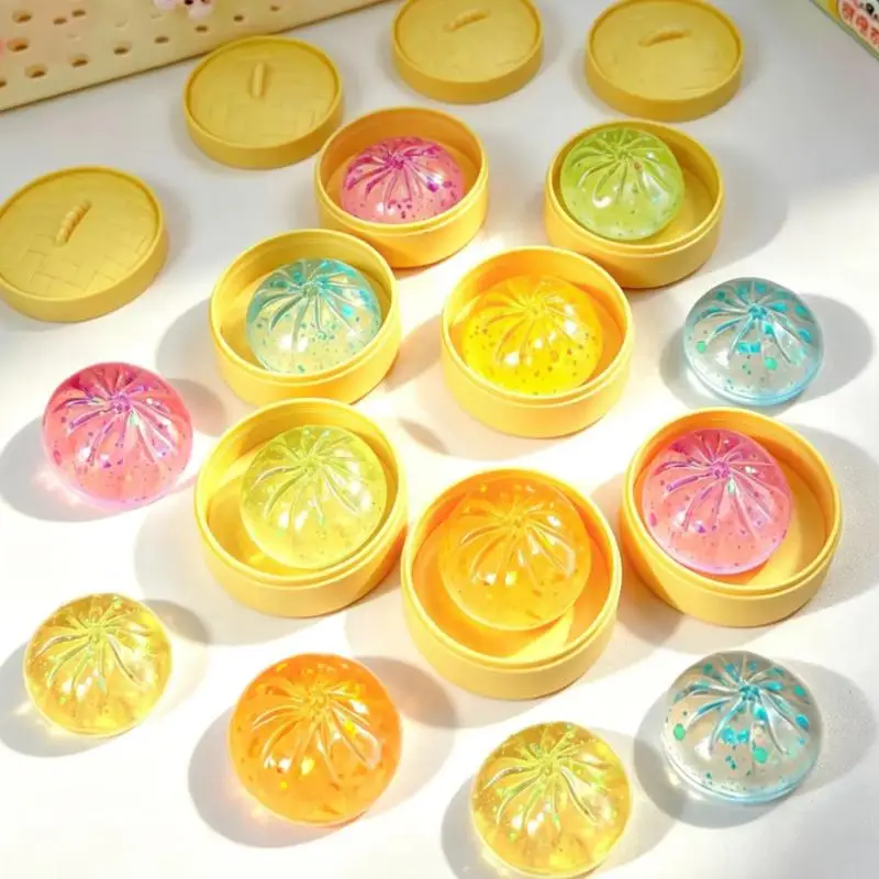 Soft Translucent Glitter Steamed Bun Stress Toy Slow Rebound Squeeze Fidget Toy for Kids Party Favors Anxiety Relief
