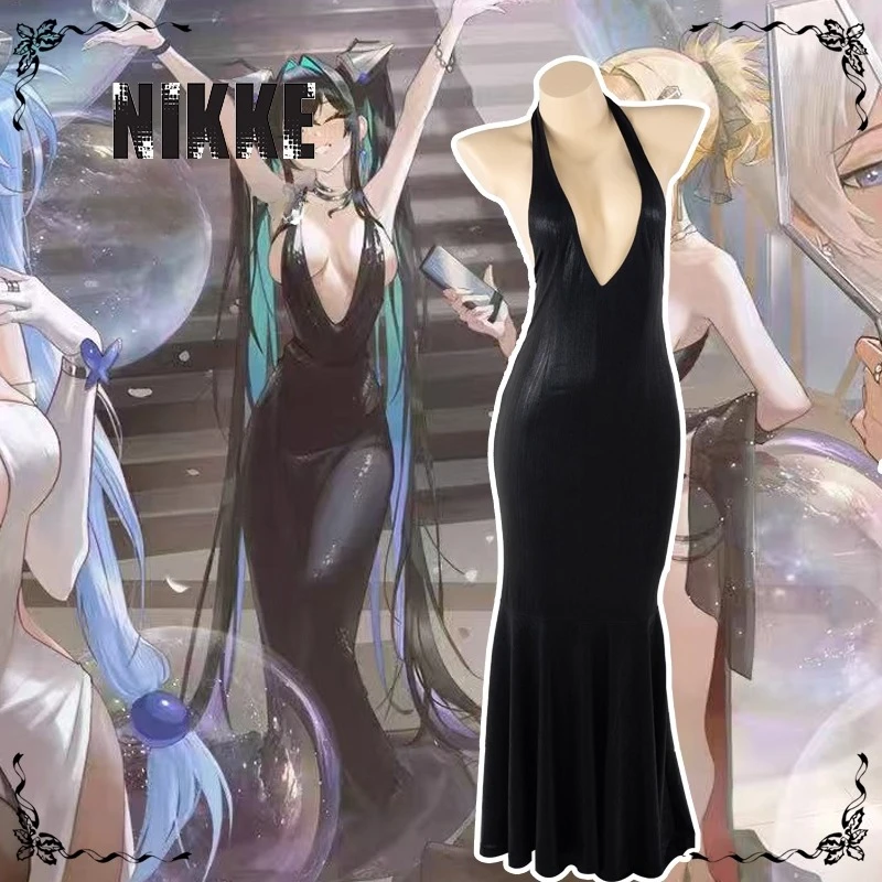 

The Goddess of Victory NIKKE Little Mermaid Anniversary Dress Cosplay Costume Nikke Black Deep V Sexy Dress Halloween Costumes