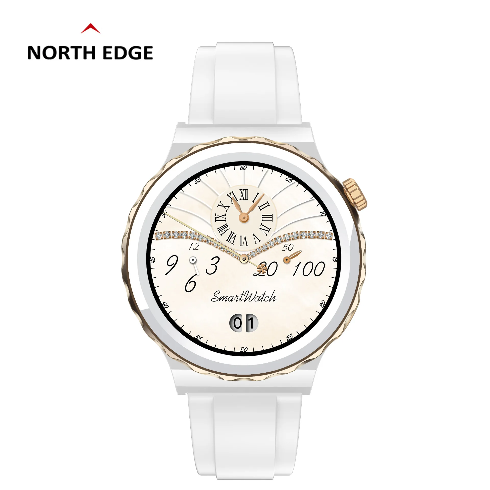 NORTH EDGE New White Smart Watch Heart Rate Blood Pressure Blood Oxygen NFC Bluetooth Call Watch Step Calories Female