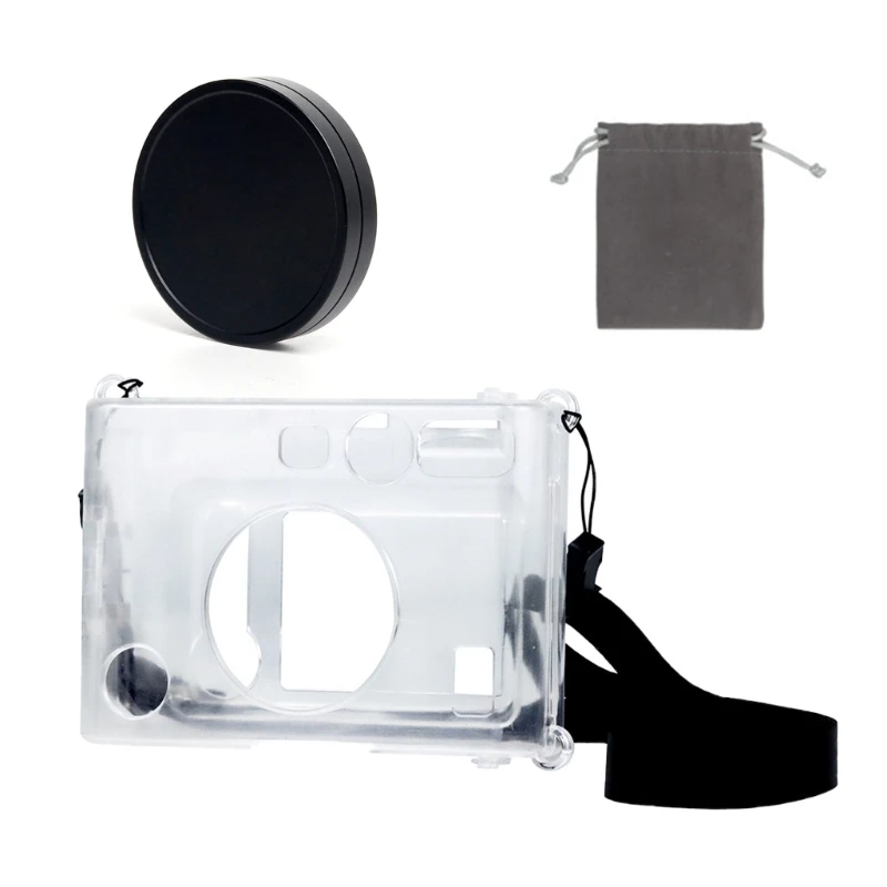 Clear Case for Fujifilm Instax Mini EVO Instant Film Camera Crystal Hard Shell Cover +Alloy Camera Lens Cover Cap