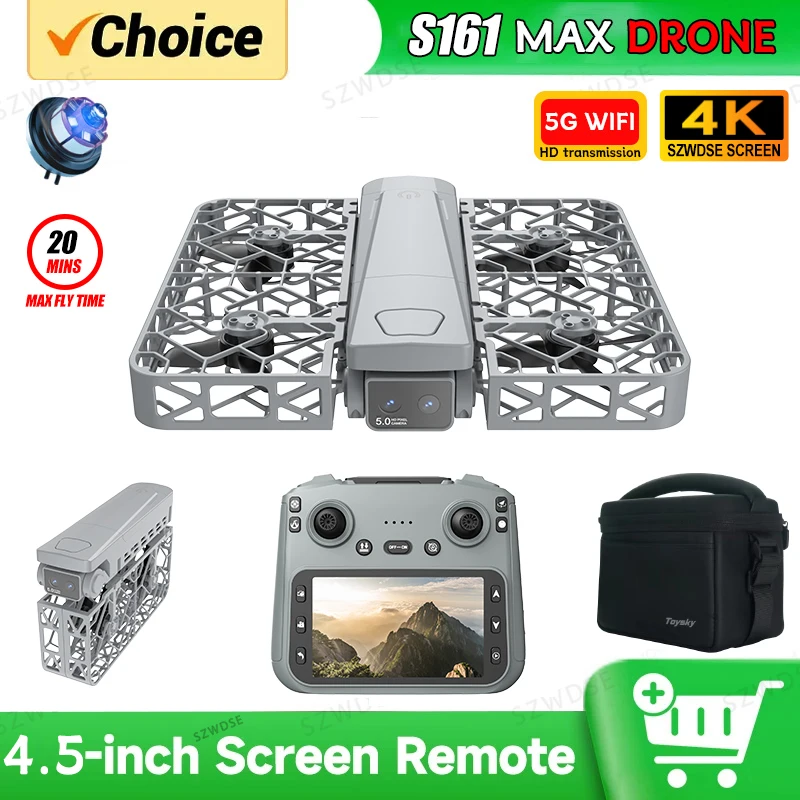 

Новый дрон 2026 Mini S161 MAX с двумя профессиональными 4K HD камерами, 4,5-дюймовым экраном, бесщеточным двигателем, квадрокоптер-игрушка