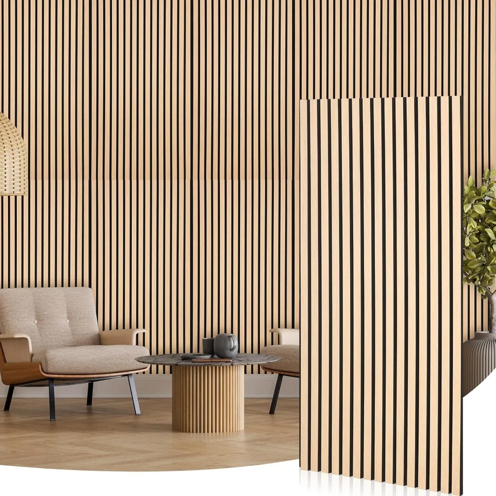 6 Pcs 47.2 x 23.6 Inch Acoustic Wood Wall Panels Decorative Soundproof Wall Panels 3D Slat Wood Panels for Home Office Cinema