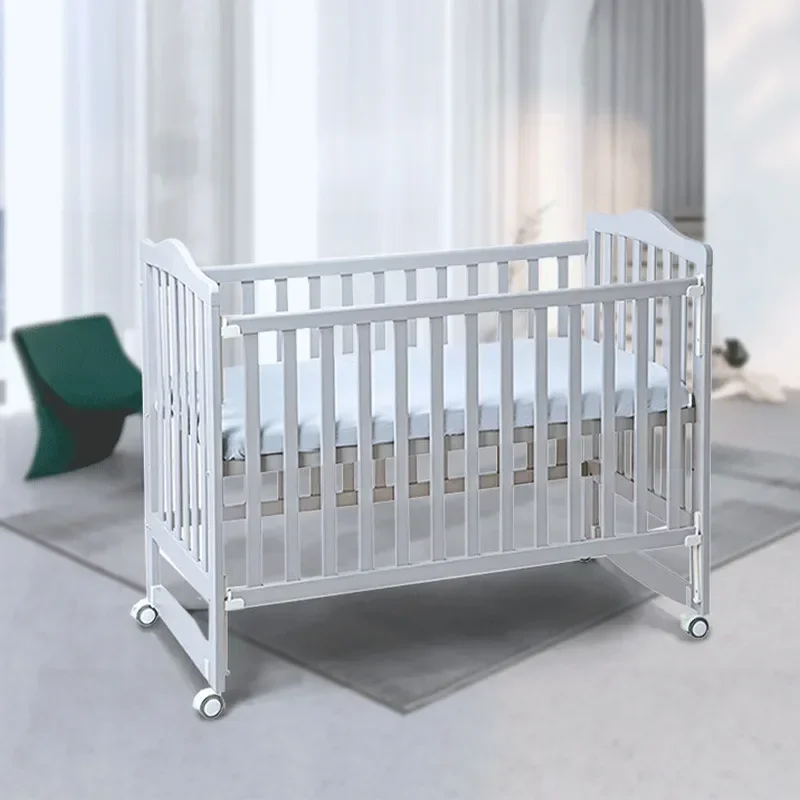 Solid Wood Bed Adjustable Splicing Cradle Bed Pure Wood Frame Sturdy Durable Bedroom Furniture for  and Adult Use