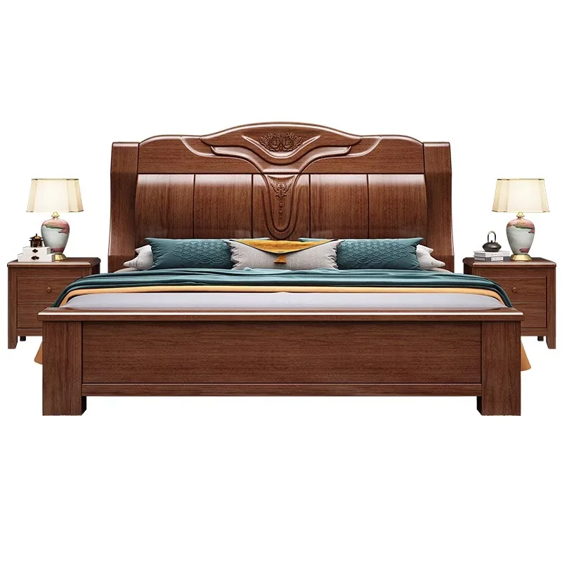 

Chinese solid wood modern simple double bedroom furniture king bed