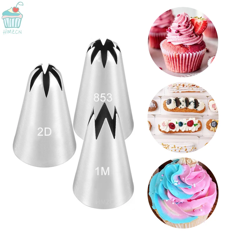 3pcs  Cookie Russian Tips Pastry Large Size Cream Steel Stainless Nozzle Icing Piping Set Decorating Cupcake Cakes Baking Tools