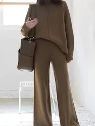 Elegant Knitted Two Piece Sets Women's Casual O-neck Knit Pullovers Loose Pants Female Suits Autumn Winter Fashion Lady Outfits