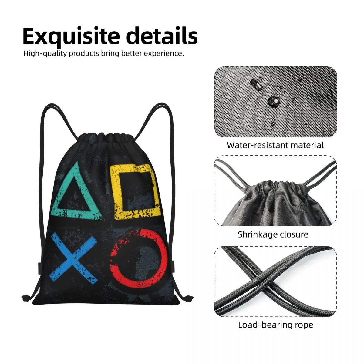 Playstations Buttons Drawstring Backpack Women Men Gym Sport Sackpack Portable Game Gamer Gift Training Bag Sack