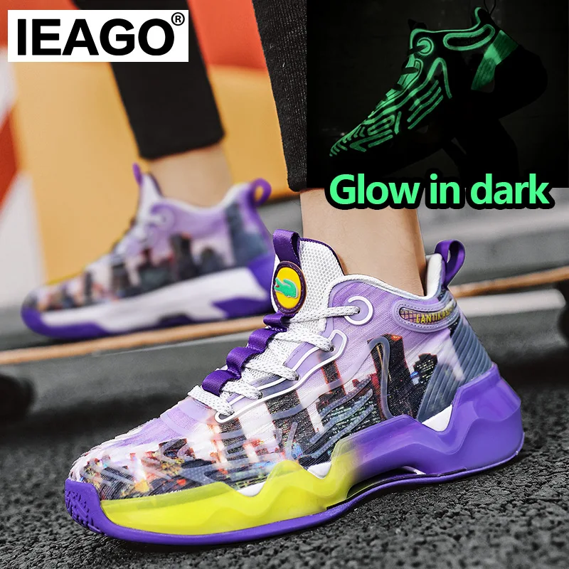 

IEAGO Fashion Mens Basketball Shoes Casual Breathable Women Sport Training High Top Sneakers