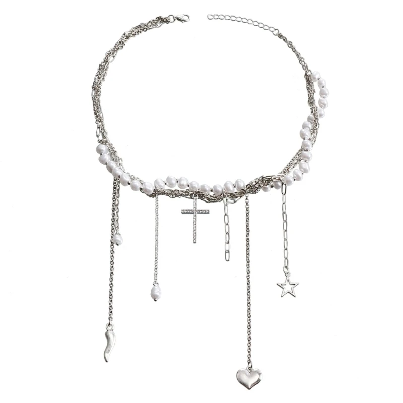 Unique Layered Beaded Necklace with Stylish Pendant Choker Necklaces Chain Neckwear Fashion Jewelry Gift for Women Girls