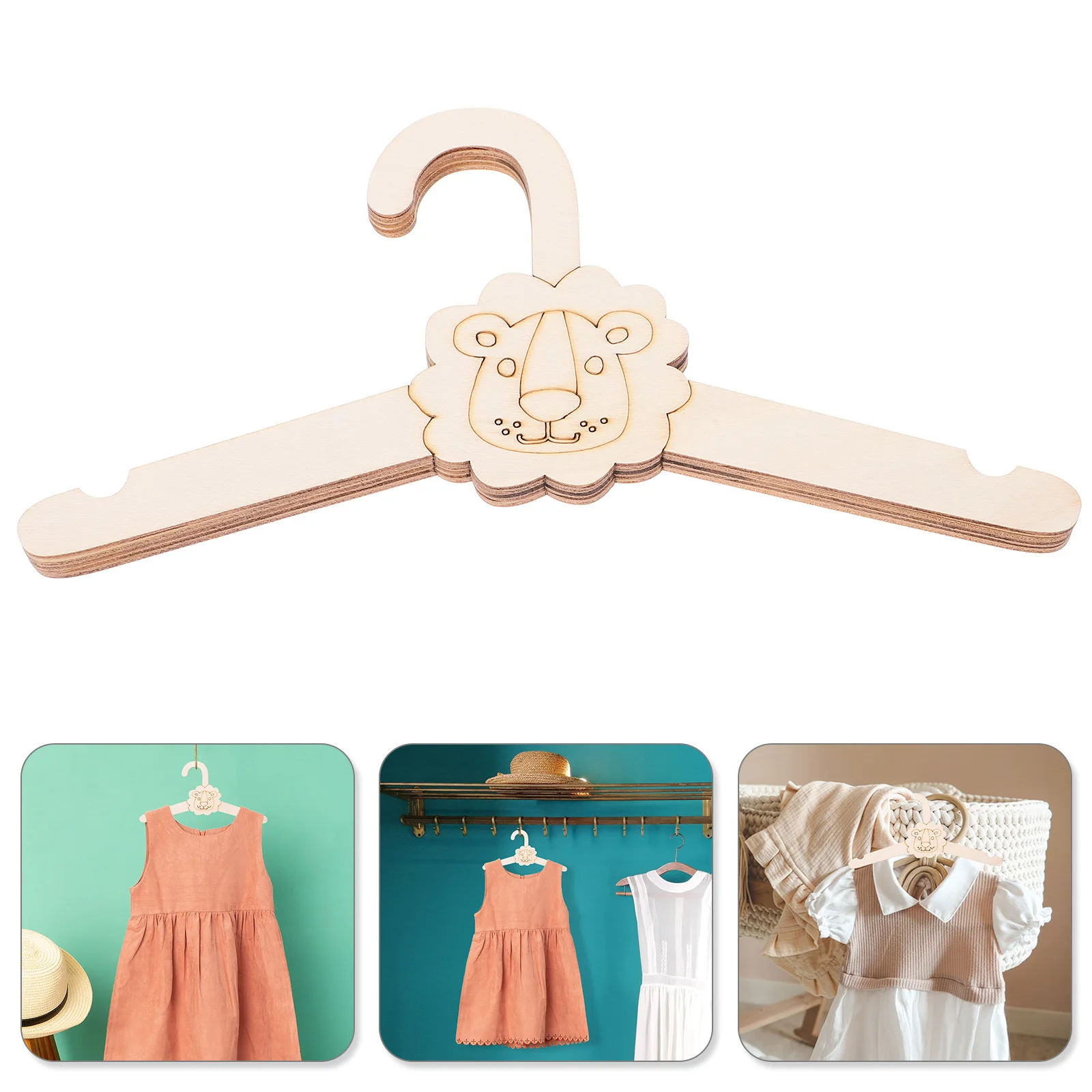 

5Pcs Cute Lion Wooden Hangers Kids Clothes Organizer Educational Tool Nursery Wooden Baby Clothes Hanger Wood Kids