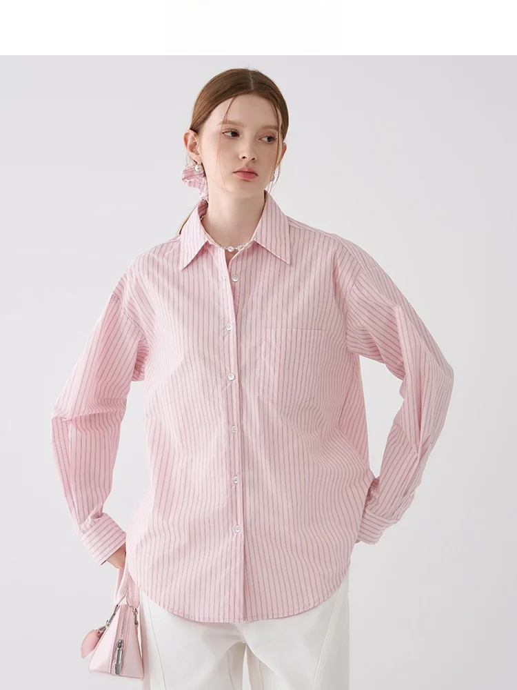 

Loose Striped irt Women's Casual Sle Spring New Pink Floral Head Flower Button up Long Sve Breathable Comfortable Cott...