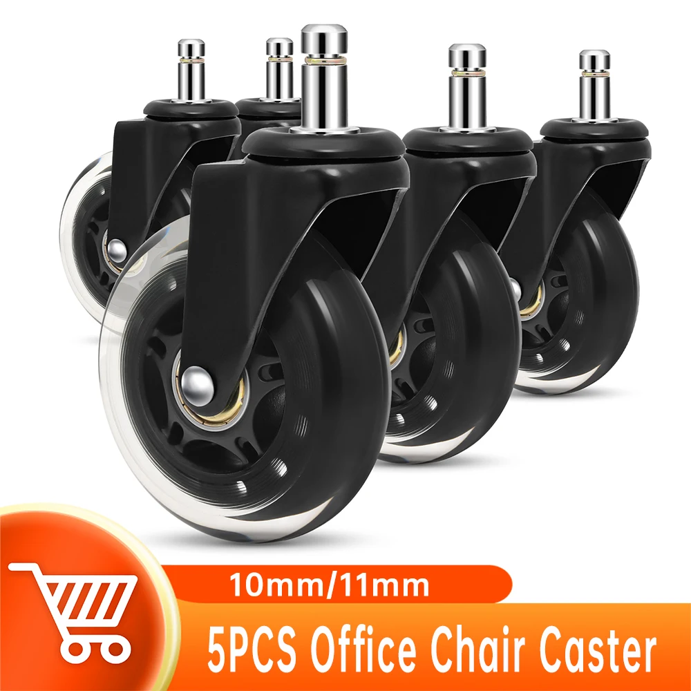 3 Inch Swivel Caster Universal Black Office Chair Caster Wheels  Wear-resistant Rubber Casters Computer Chair Pulley Wheel 5pcs