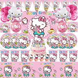 Pink Hello Kitty Cat Party Supplies Balloon Set Paper Cups Plates Napkins Party Accessories Girls Birthday DIY Party Decorations