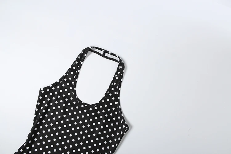 Kliou Polka Dot Print Minikleid für Damen, Sommertrend, Neckholder, tief ausgeschnitten, rückenfrei, ärmellos, formende Taille, Y2K, eleganter Stil, figurbetont – Detail 6