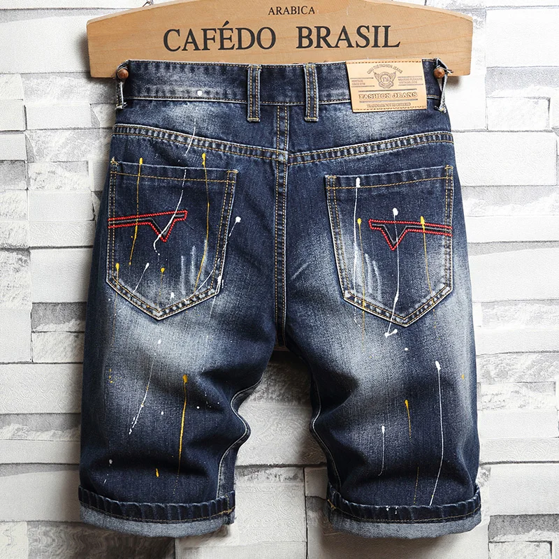 2024 Distressed Denim Shorts For Men Summer Fashion Loose Fit Straight Trendy Brand Personalized Casual Slim Fit Washed Jeans