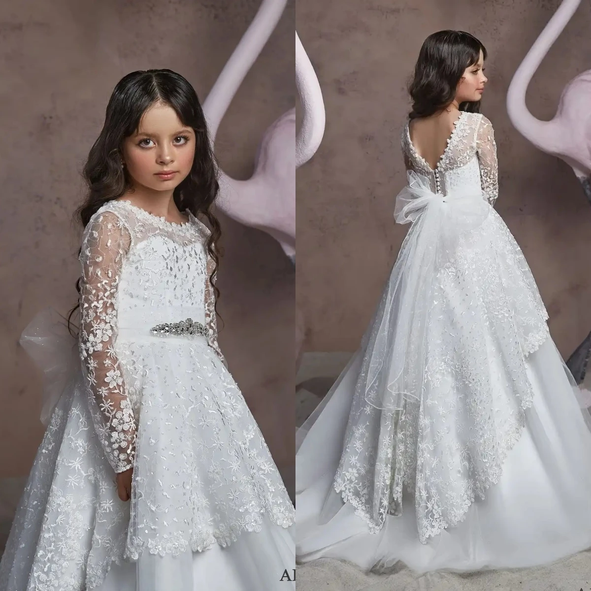 

Luxurious White Tulle Flower Girl Dress A-line Quality Appliques For Kids Wedding Bridesmaid Birthday Party Evening Ball Gowns